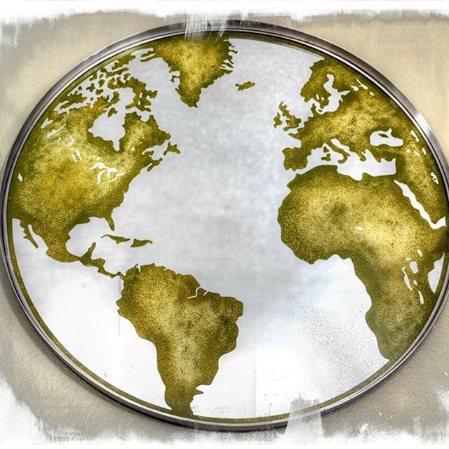 Etched Globe Mirror Artpiece