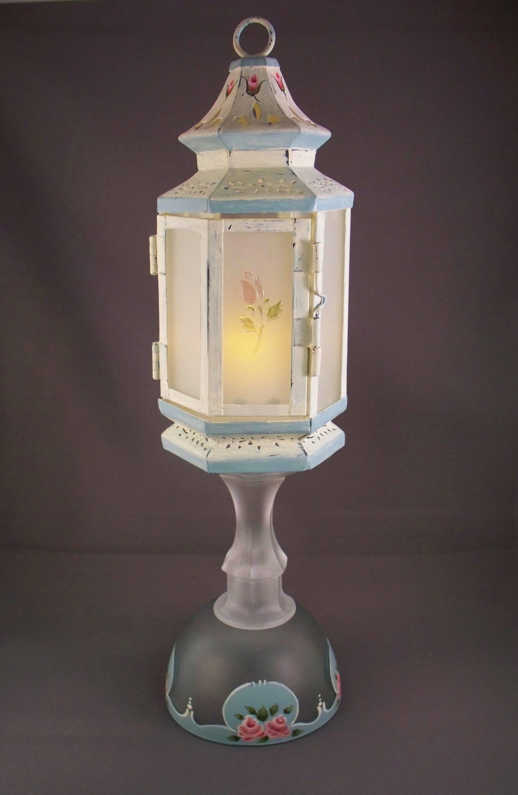 Etched Shabby Chic Lantern – Roses