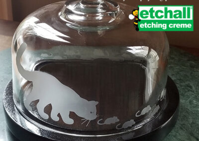 Cat & Mouse Etched Glass Cheese Cloche